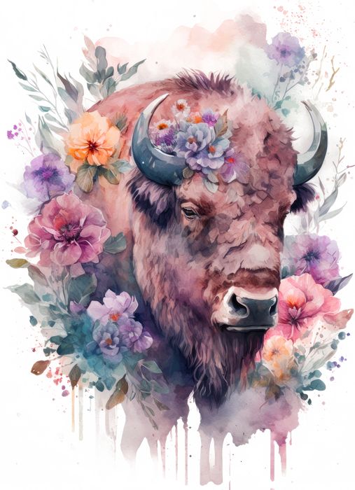 Western Buffalo Colorful Flowers