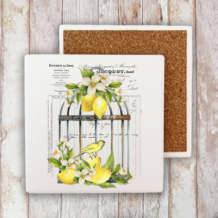 French Lemons Bird Cage  Stone Coaster