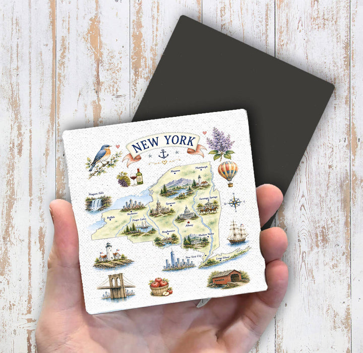 New York State Map Landmark Magnet Fridge