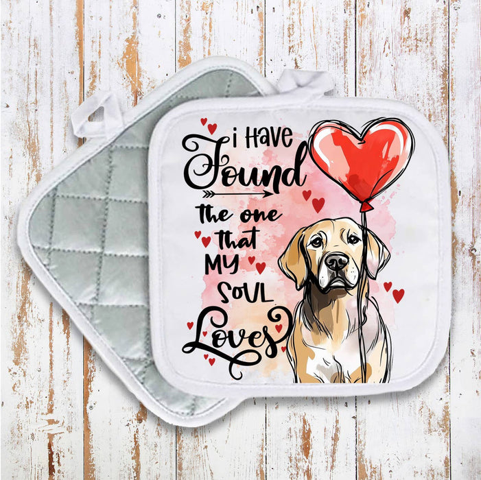 Dog Retriever Found My Love Valentine Pot Holder Oven Mitt