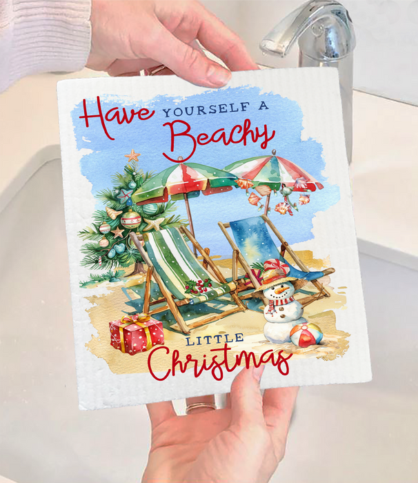Coastal Have a Beachy Christmas Swedish Dishcloth