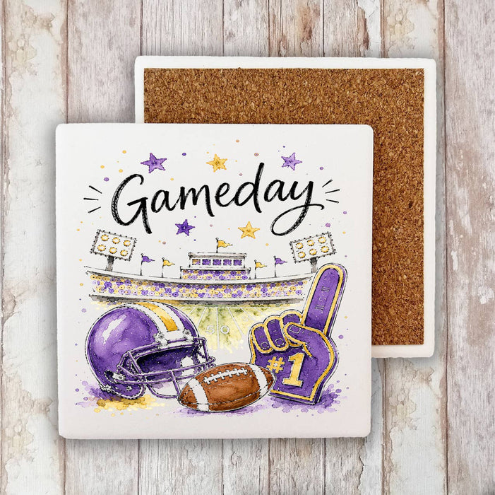 Gameday Football Purple & Gold Stone Coaster