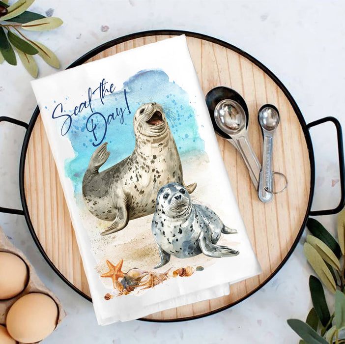 Seal the Day Coastal Ocean Tea Towel