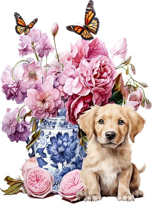 Golden Retreiver Puppy Vase Flowers