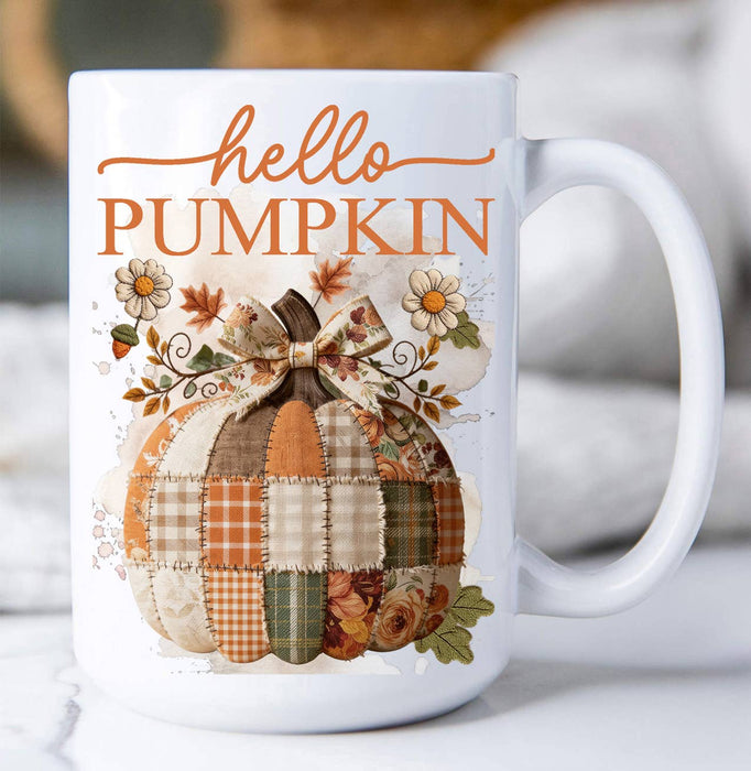 Fall Hello Pumpkin Quilted Patch  Coffee Mug