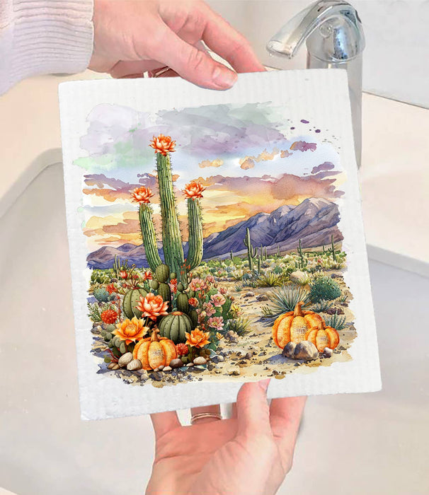 Fall Pumpkin Saratoga Cactus Desert  Swedish Dishcloth