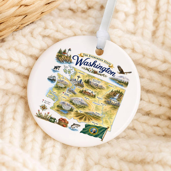 Washington State Map Landmark Ornament