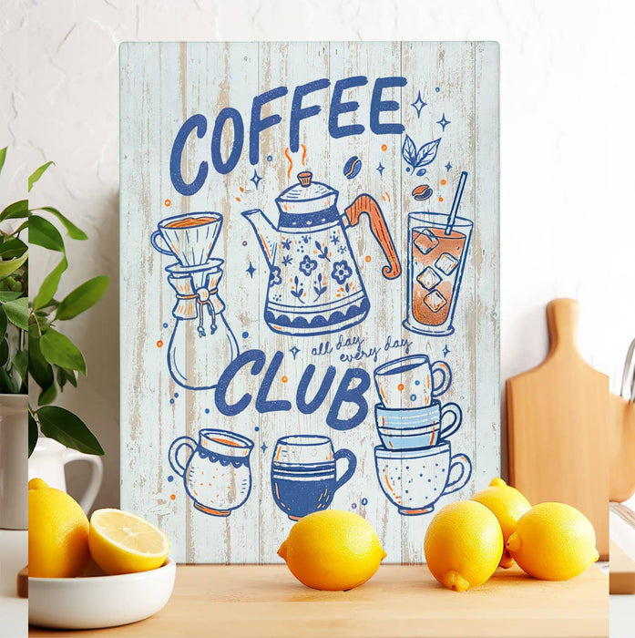 Retro Coffee Club All Day Glass Cutting Board