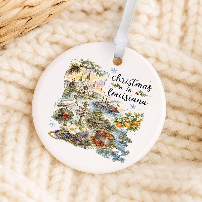 Christmas in Louisiana State Map Ornament