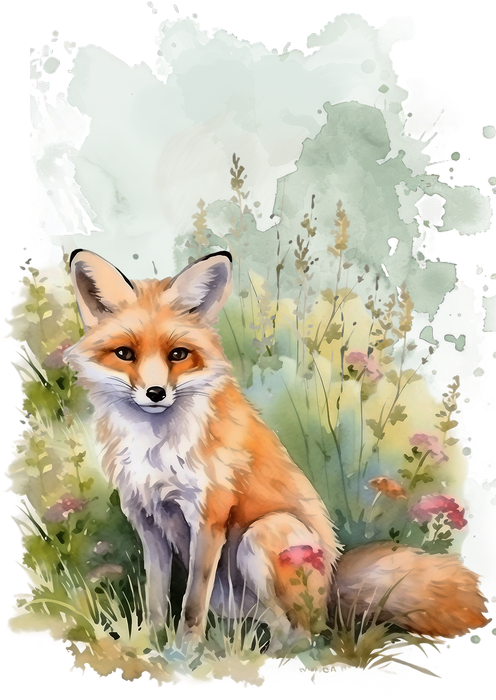 Fox Animal in Grass Flowers