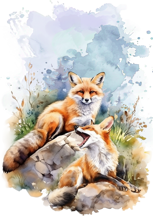 Fox Animal Resting on Rocks