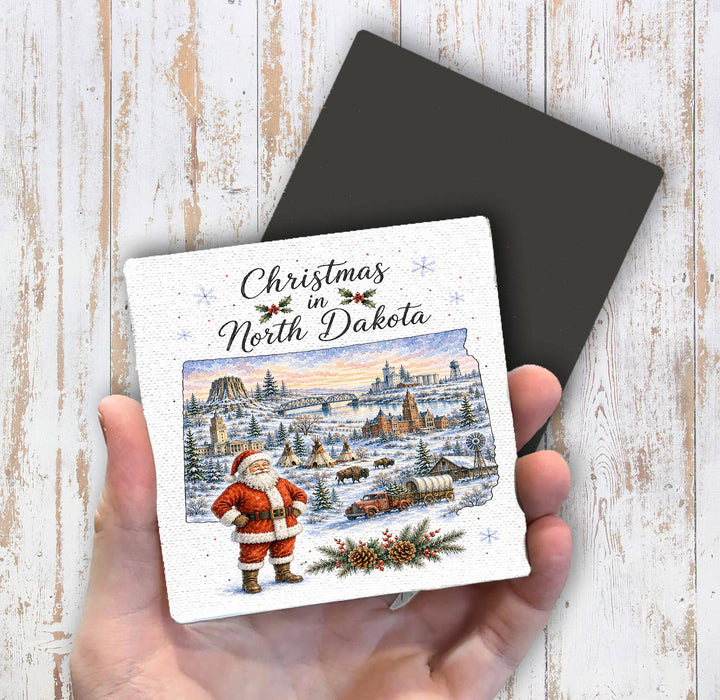 Christmas in North Dakota State Map Magnet Fridge
