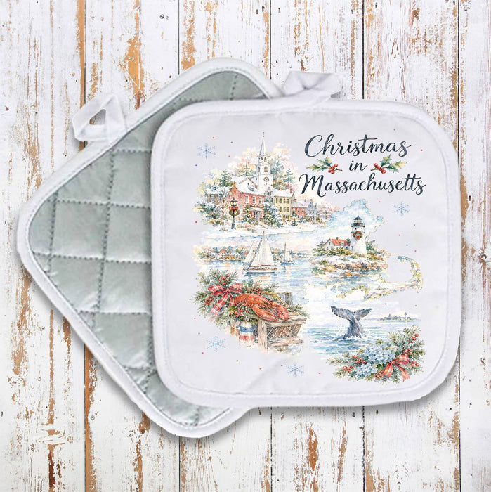 Christmas in Massachusetts State Map Pot Holder