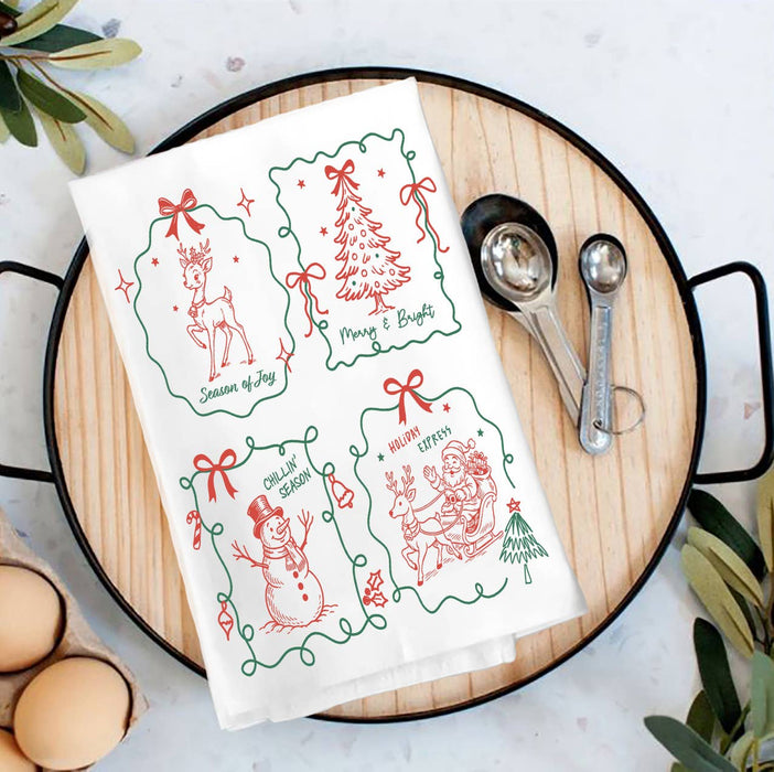 Christmas Hand-Drawn Doodle Tea Towel