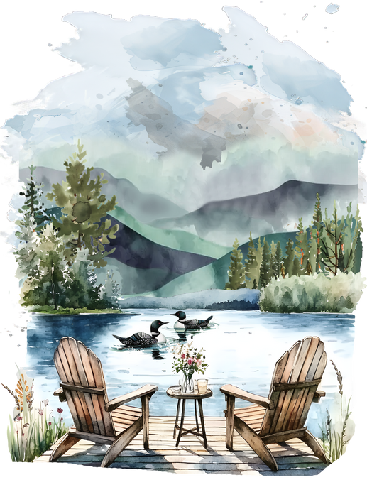 At the Lake with Two Loons in the Mountains