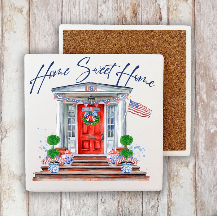 Patriotic Red Door Home Sweet Home  Stone Coaster
