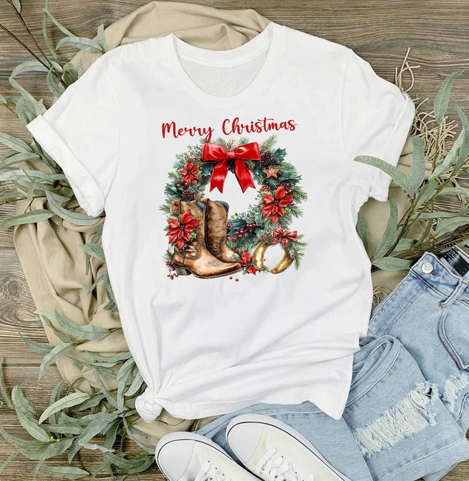 Country Christmas Poinsetta Western T-Shirt