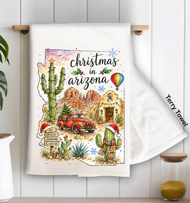 Christmas in Arizona State Map Kitchen Terry Towel