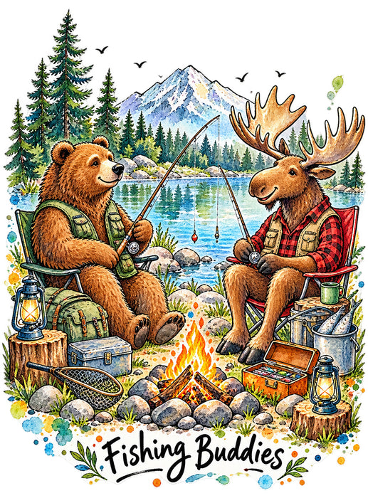 Moose and Bear Fishing Buddies