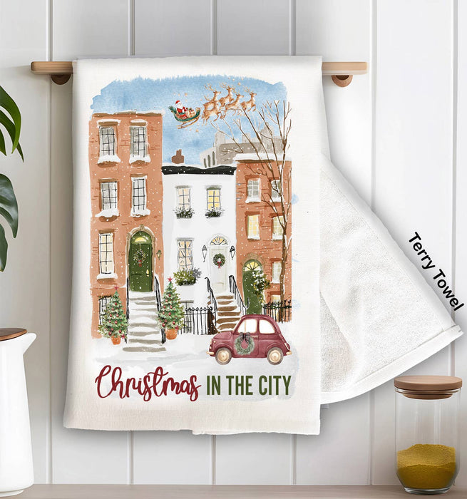 Christmas in the City Houses Kitchen Terry Towel