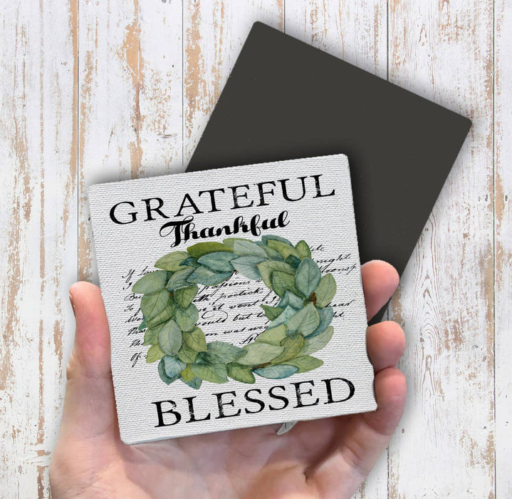 Grateful Thankful Blessed Wreath Magnet Fridge