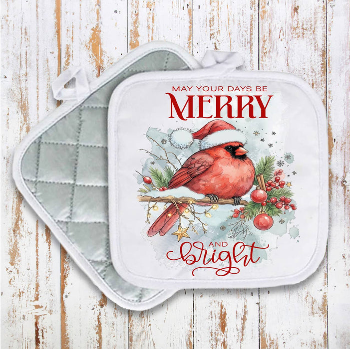 Christmas Days be Merry Red Cardinal Pot Holder
