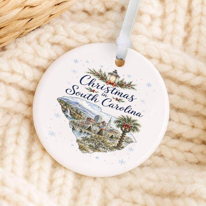 Christmas in South Carolina State Map Ornament