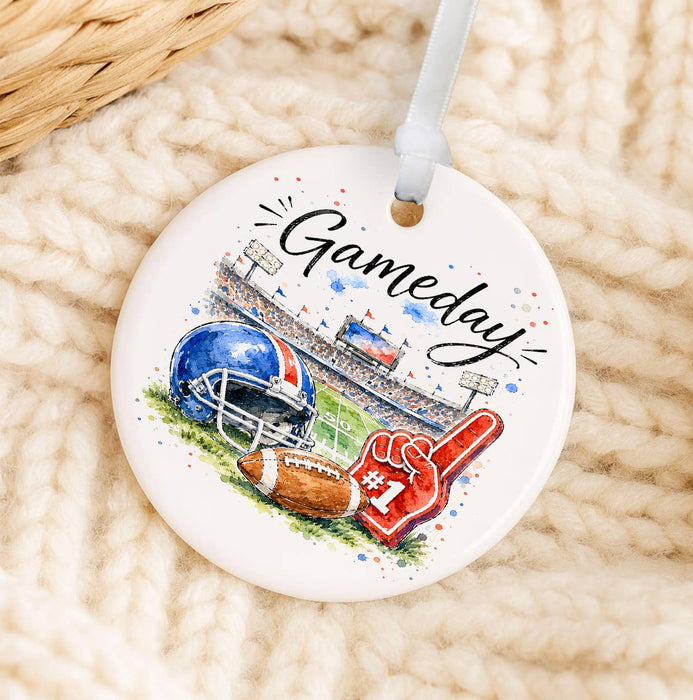 Gameday Football Royal Blue & Red Ornament