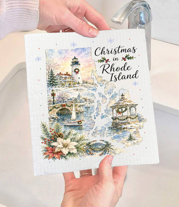 Christmas in Rhode Island State Map Swedish Dishcloth