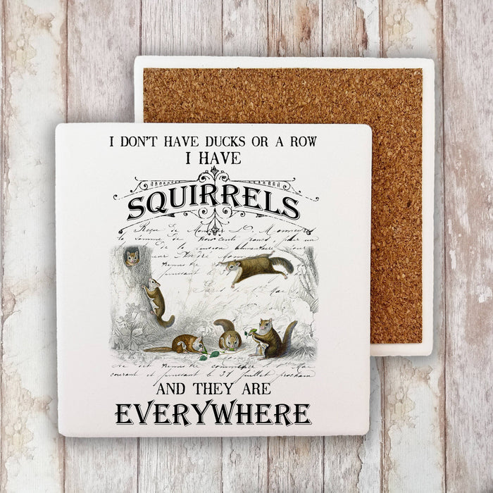 I Don't have ducks  I have Squirrels  Stone Coaster