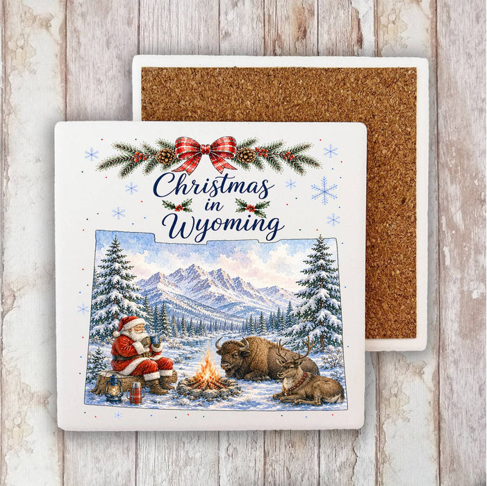 Christmas in Wyoming State Map Stone Coaster
