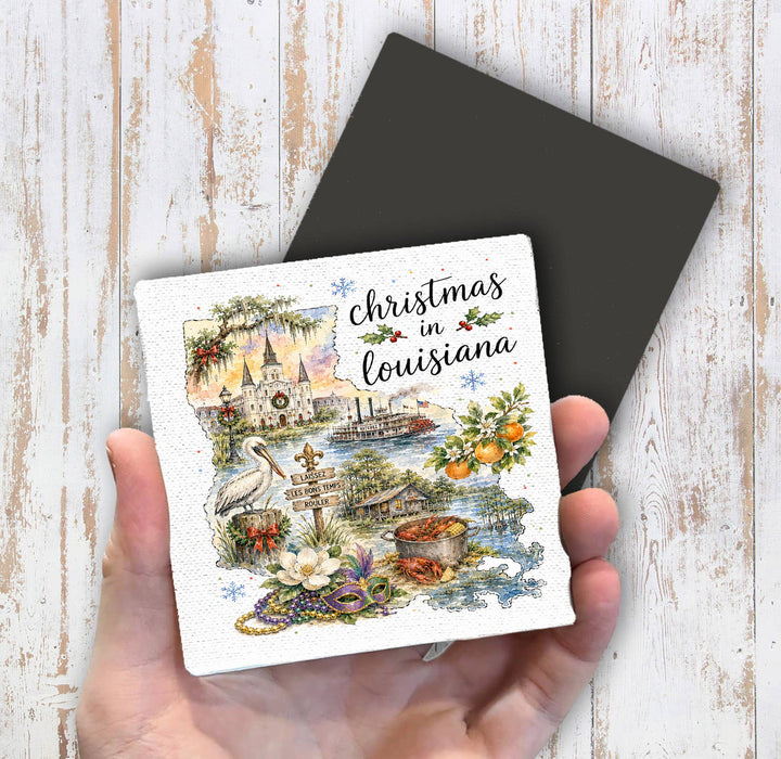 Christmas in Louisiana State Map Magnet Fridge