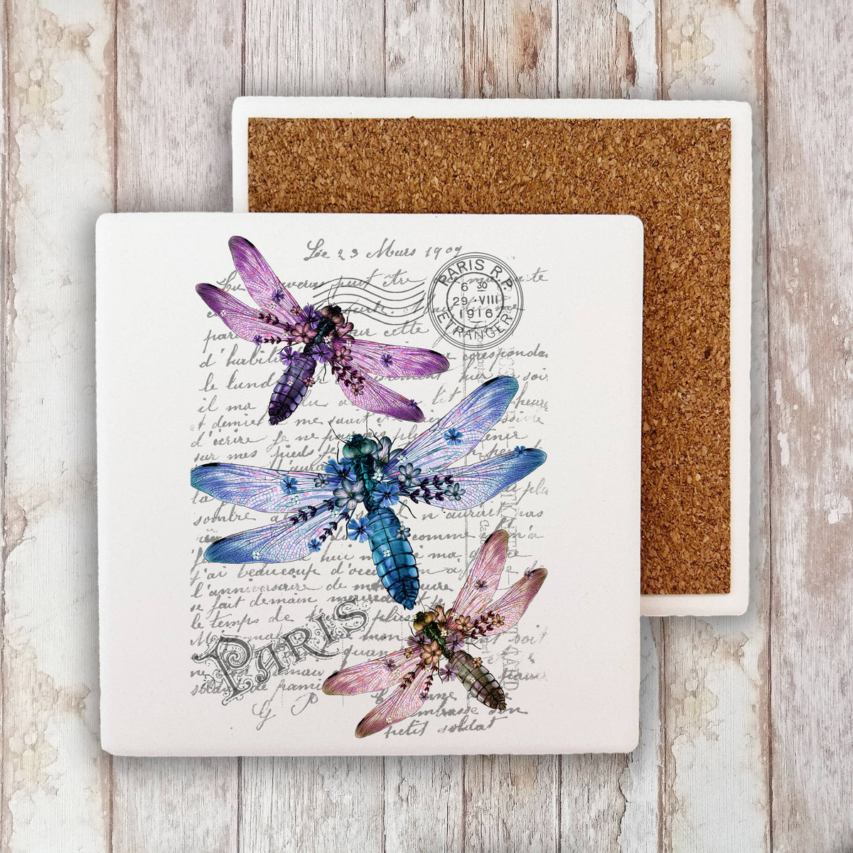 Vintage Dragonfly Paris Insect Stone Coaster — Avery Lane Gifts