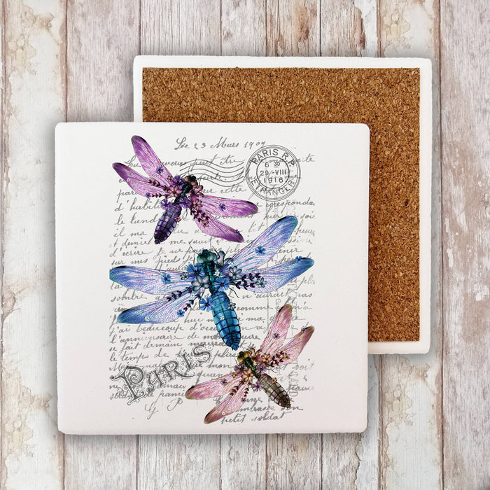 Vintage Dragonfly Paris Insect  Stone Coaster
