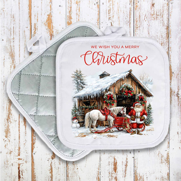 Merry Christmas Horse Barn Santa Pot Holder