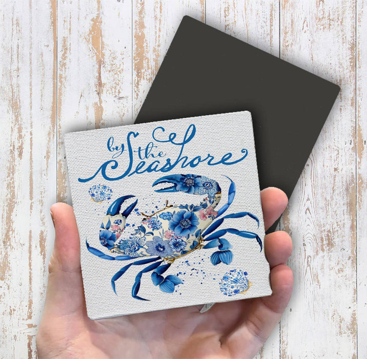 Floral Blue Crab by the Seashore Magnet Fridge