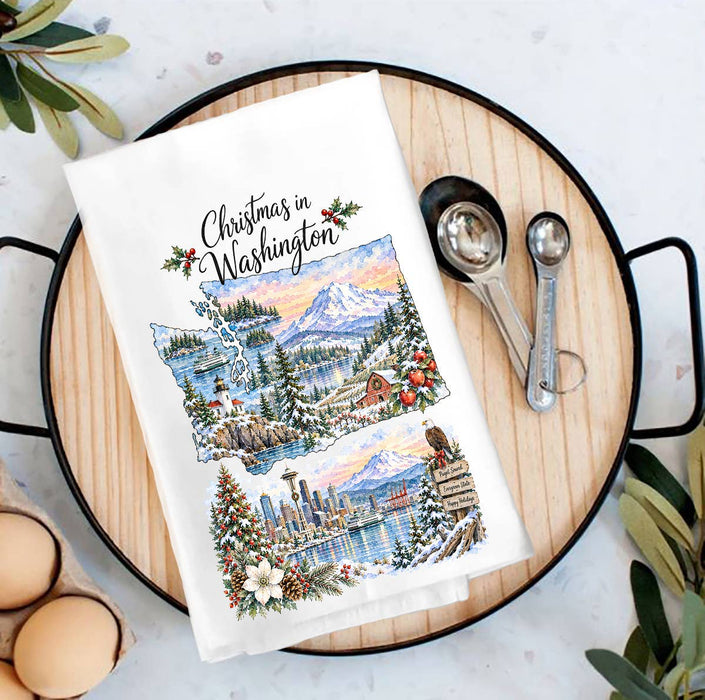 Christmas in Washington State Map Tea Towel