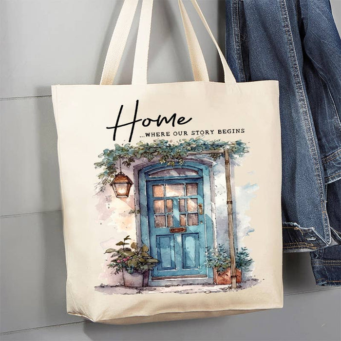 Blue Door Home Our Story Begins Canvas Tote Bag