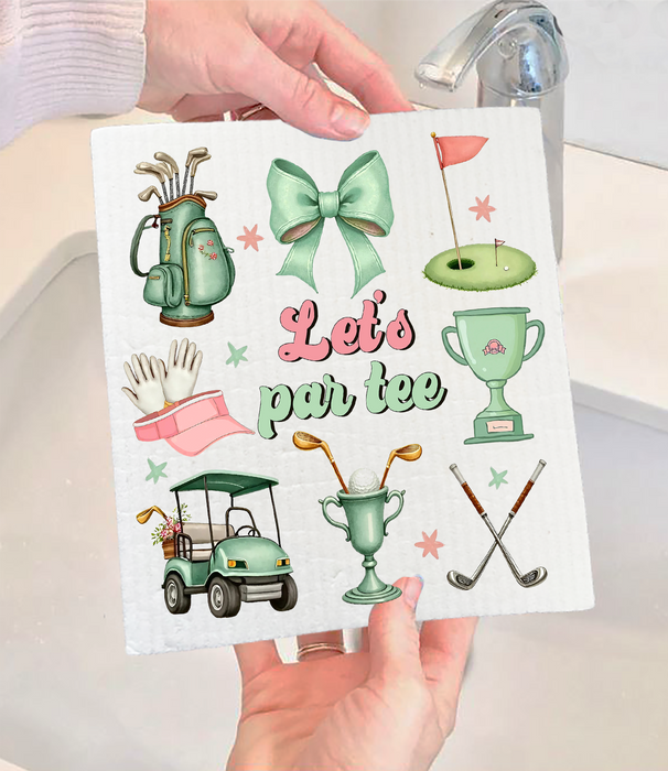 Golf Let's Par tee Swedish Dishcloth