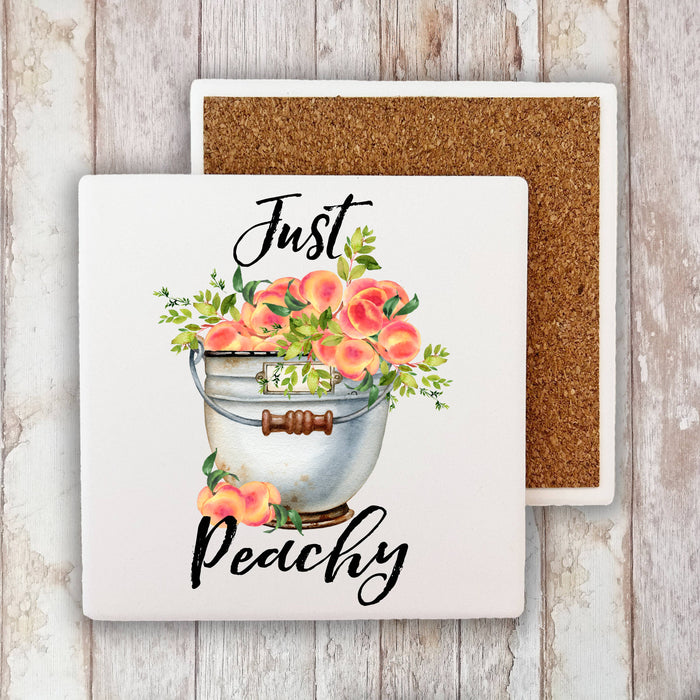 Just Peachy Bucket of Peaches Stone Coaster