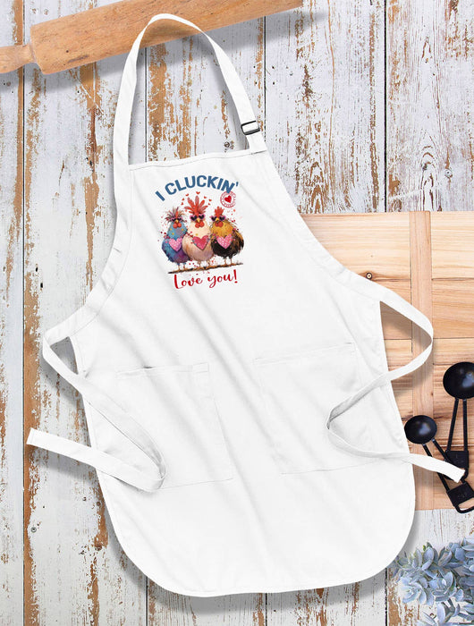 I Cluckin' Love You Chickens Valentine Apron