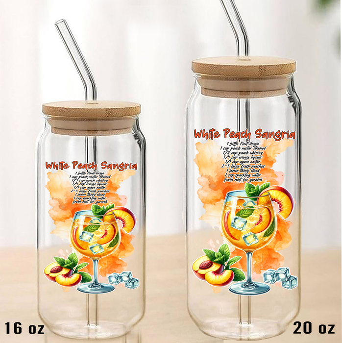 Summer Cocktail Peach Sangria Can Glass with Lid Straw