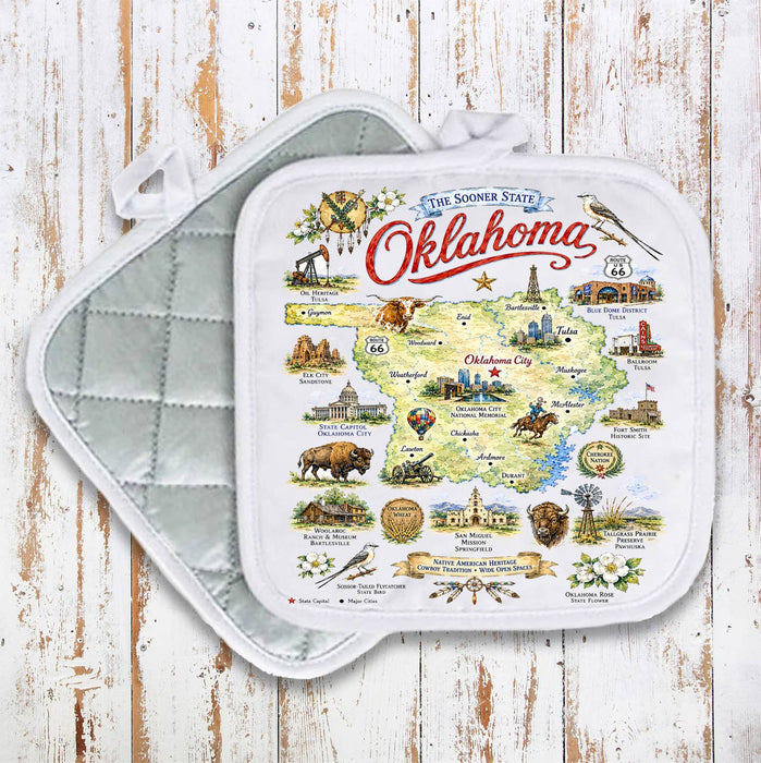 Oklahoma State Map Landmark Pot Holder