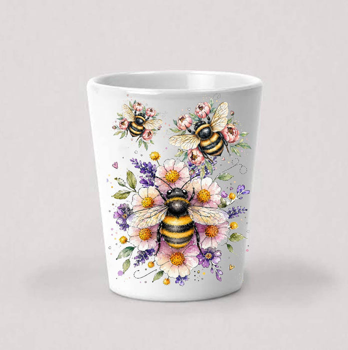 Whimsical Bees Flowers Shot Glass
