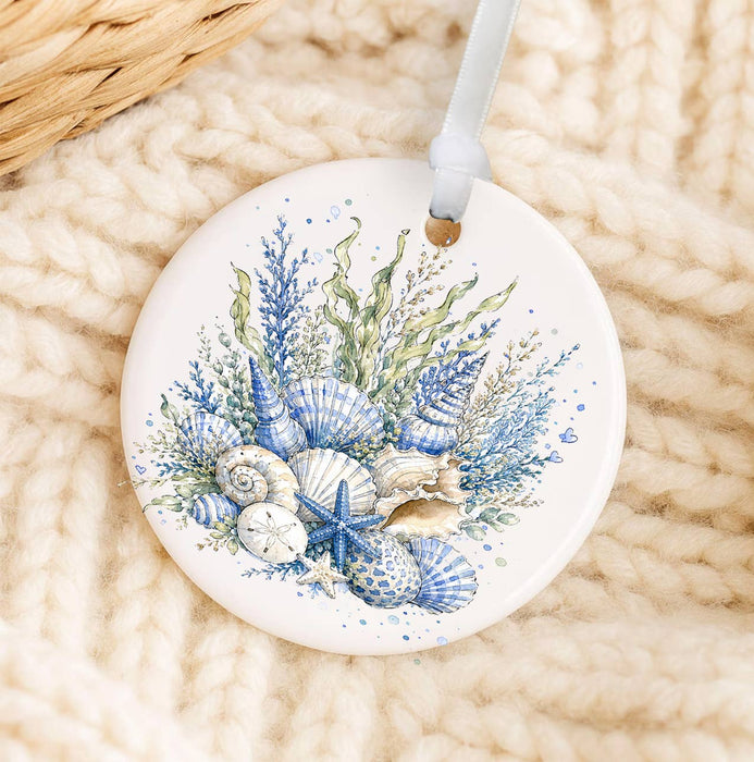 Coastal Blue Sea Shells Bouquet Ornament