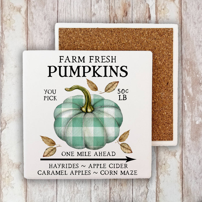 Farm Fresh Pumpkin Plaid, Stone Coaster