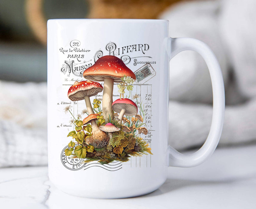 Vintage French Red & White Mushrooms Coffee Mug
