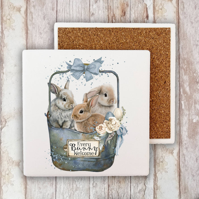 Easter Every Bunny Welcome Farmhouse Stone Coaster