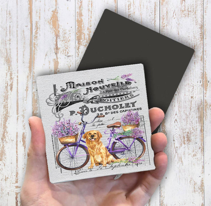 French Lavender Golden Retriever Dog Magnet Fridge