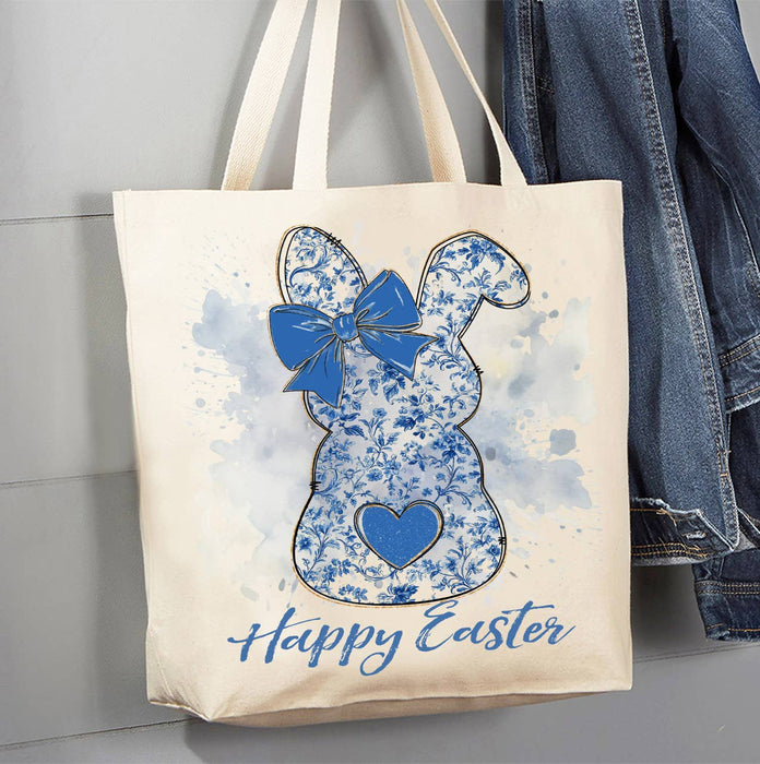 Easter Blue and White Bunny Canvas Tote Bag